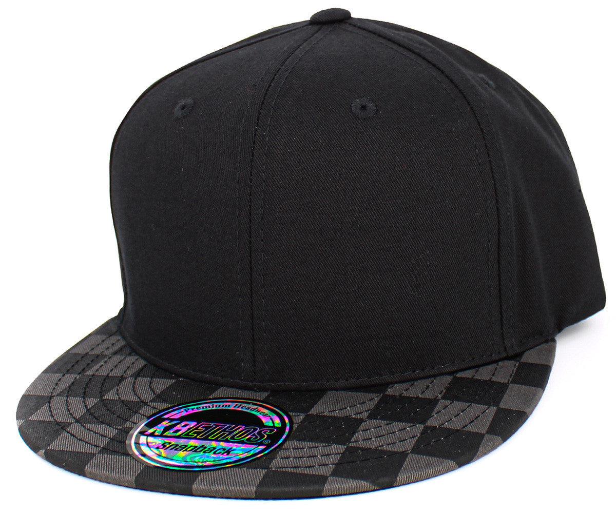 Checkered Brim Snapback Blk-Dgy