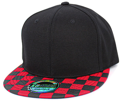 Checkered Brim Snapback Blk-Red