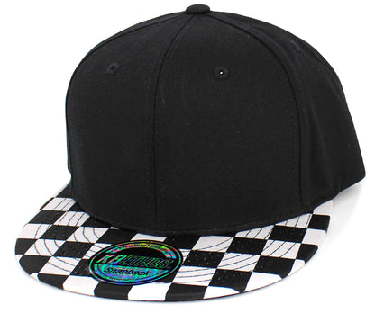 Checkered Brim Snapback Blk-Wht